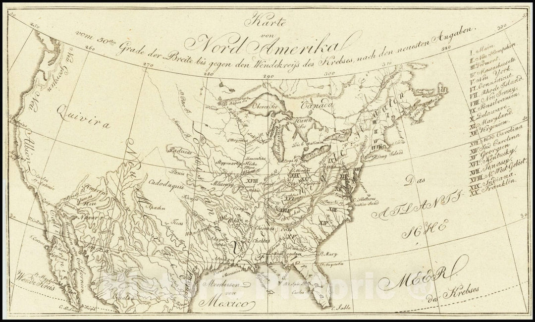 Historic Map : State of Franklin,Karte von Nord Amerika vom 30ten Grade der Breite bis gegen Wendekreiss des Krebses nach den Neuesten Angaben, 1805, Vintage Wall Art