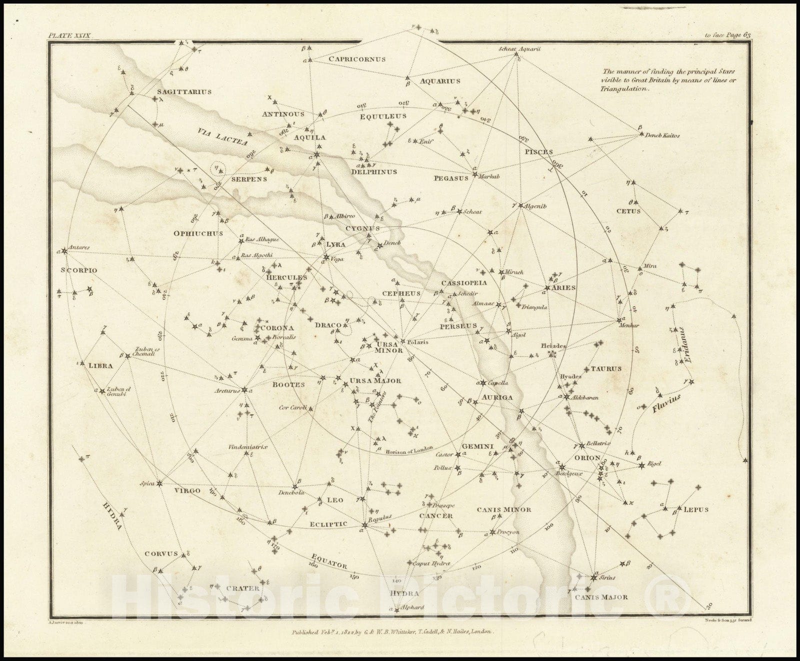 Historic Map : Northern Celestial Hemisphere, 1822 v1, Vintage Wall Art