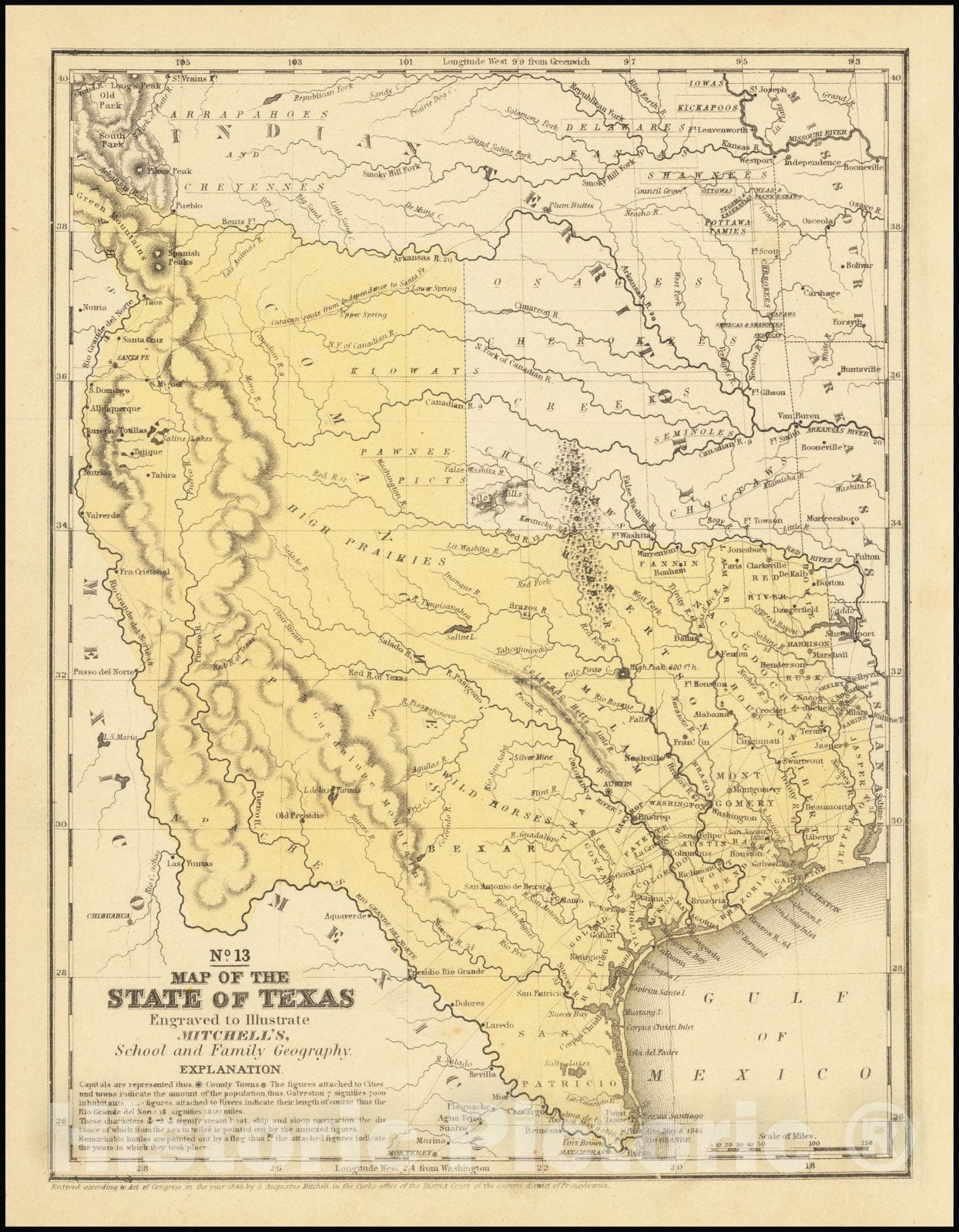 Historic Map : State of Texas, 1846, Vintage Wall Art