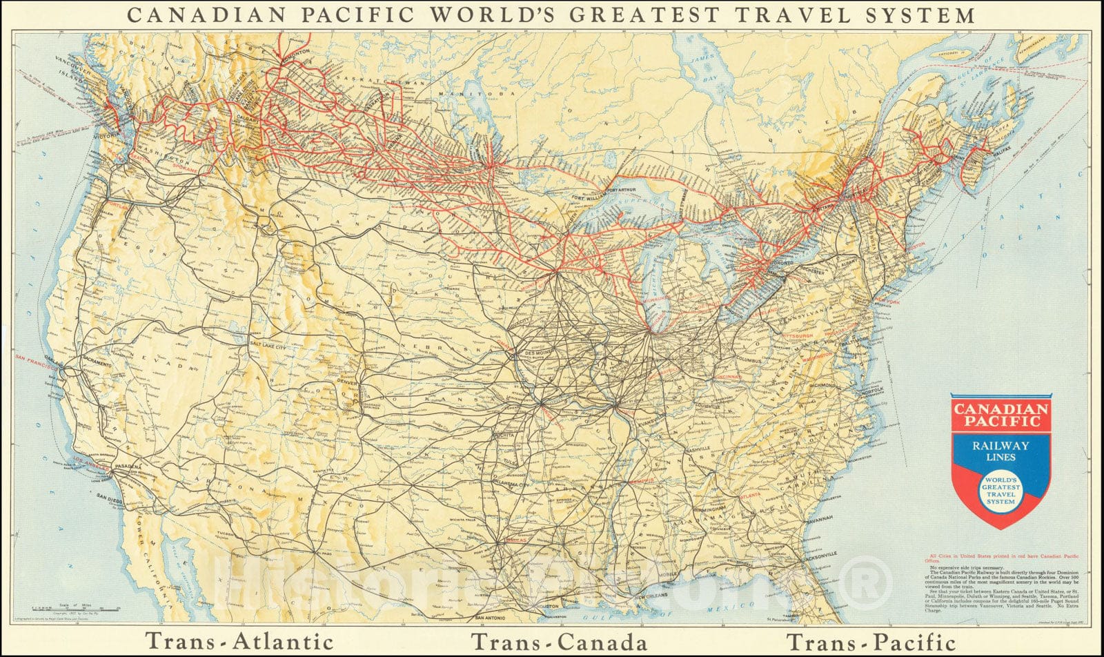 Historic Map : Canadian Pacific World's Greatest Travel System, 1931, Vintage Wall Art