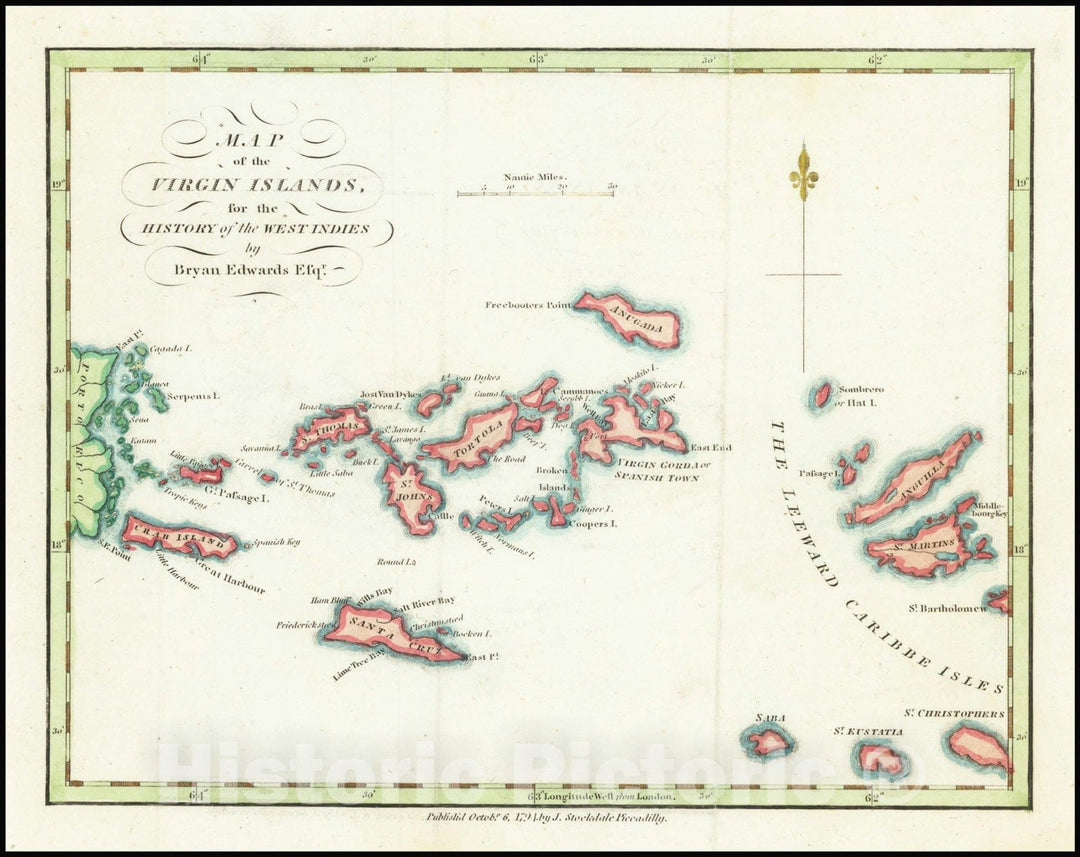 Historic Map : Virgin Islands for the History of the West Indies,  1794 v2, Vintage Wall Art