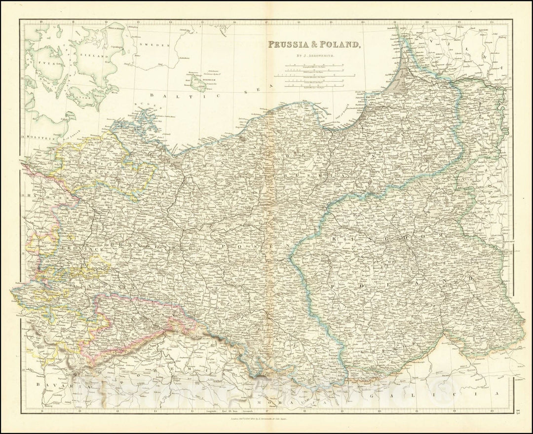 Historic Map : Prussia & Poland, 1842, Vintage Wall Art