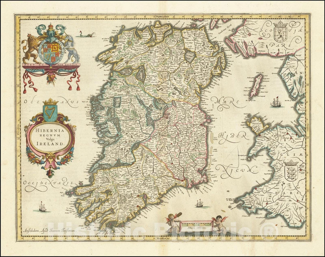 Historic Map : Hibernia Regnum Vulgo Ireland, 1640, Vintage Wall Art