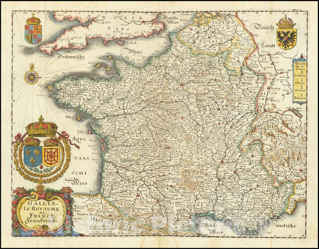 Historic Map : Gallia. Le Royaume De France,  1636 v1, Vintage Wall Art