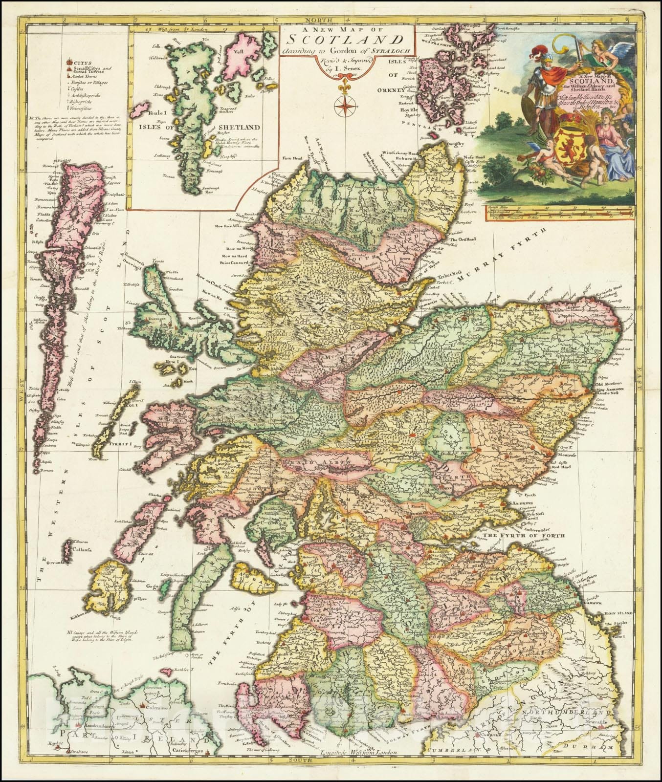 Historic Map : A New Mapp of Scotland According to Gordon of Straloch,1721, 1721, Vintage Wall Art