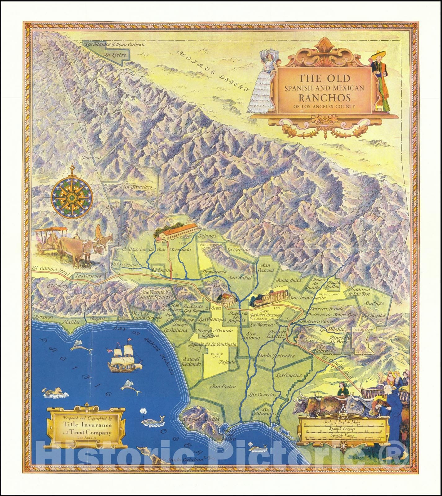 Historic Map : The Old Spanish and Mexican Ranchos ofLos Angeles County, 1937, Vintage Wall Art