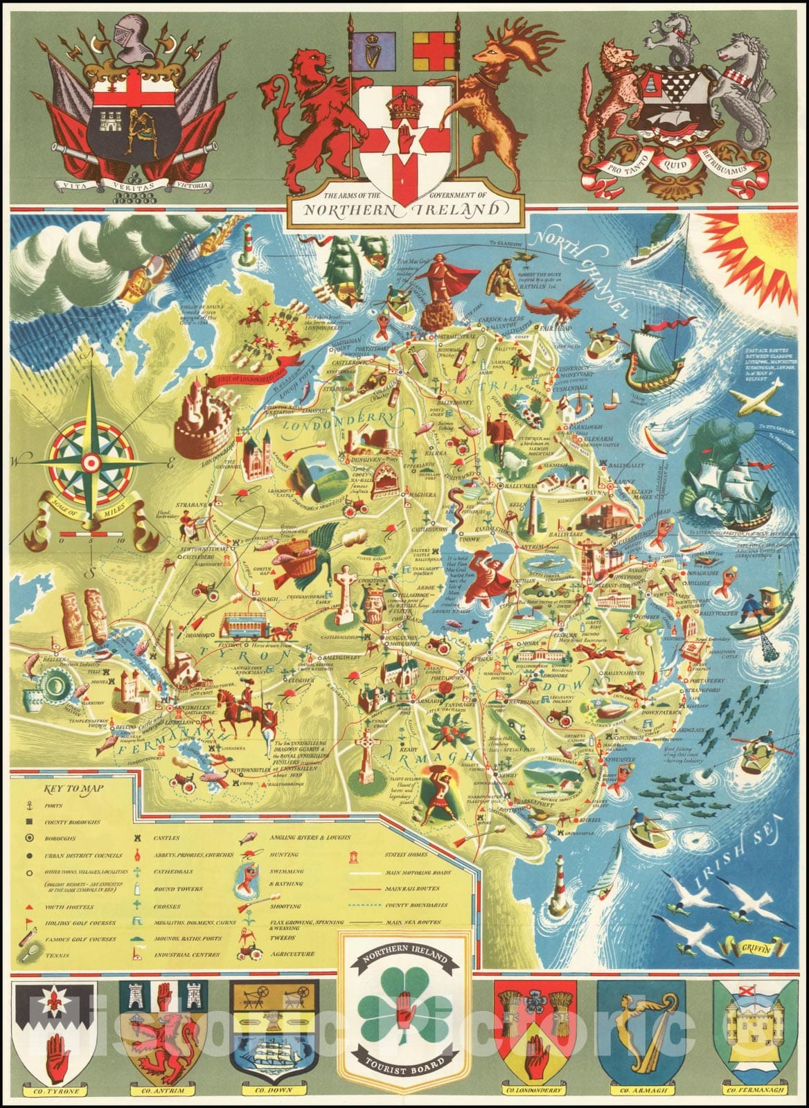 Historic Map : The Arms of Northern Ireland, 1950, Vintage Wall Art