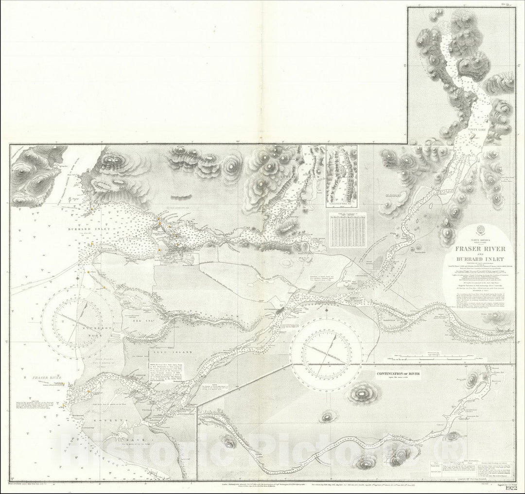 Historic Map : Vancouver,Fraser River and Burrard Inlet,1868 (corrections to 1925), Vintage Wall Art