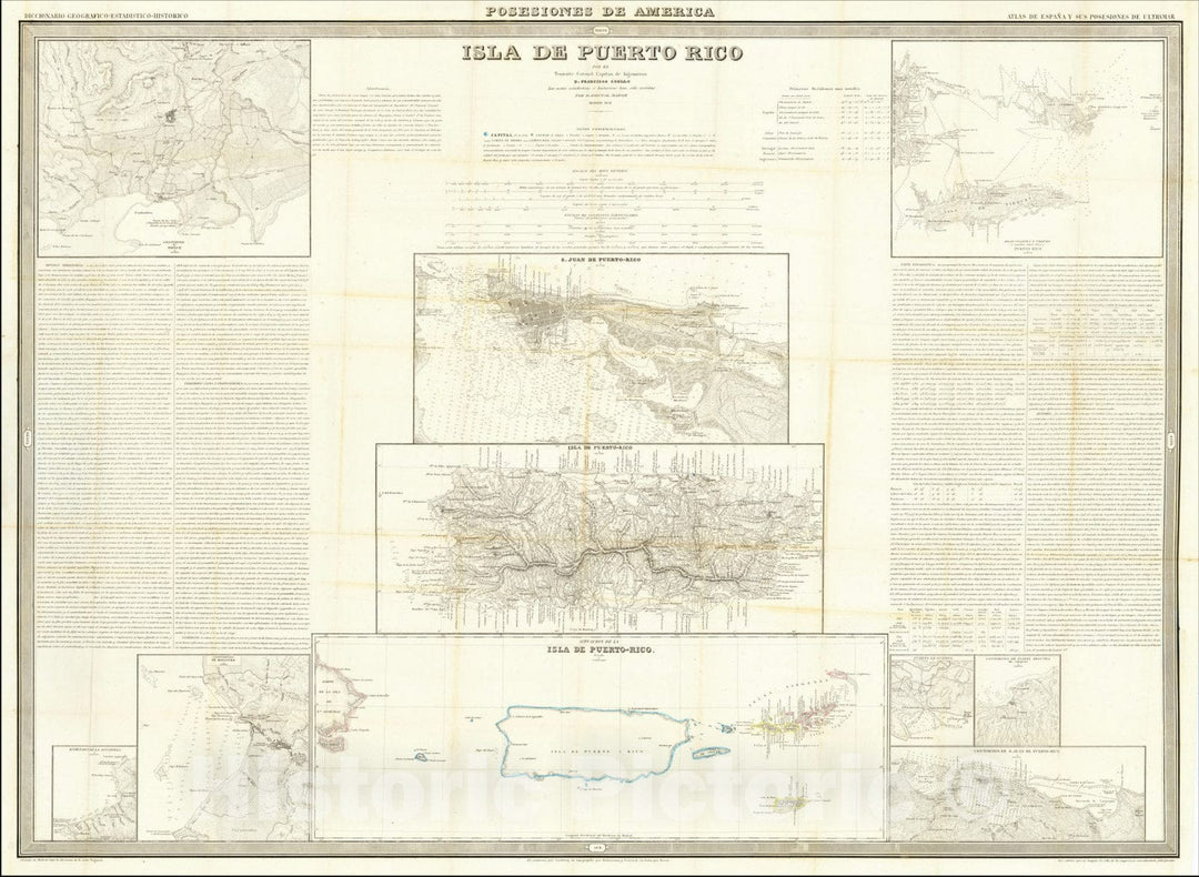 Historic Map : Isla de Puerto Rico por el Teniente Coronel Capitan de Ingenieros D. Francisco Coello,1851, 1851, Vintage Wall Art