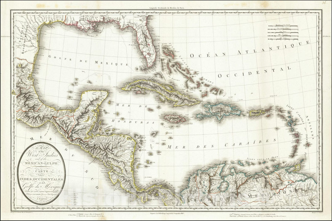 Historic Map : A West Indies and of the Mexican Gulph. - Carte des Indes Occidentales et du Golfe du Mexique., 1806, Vintage Wall Art