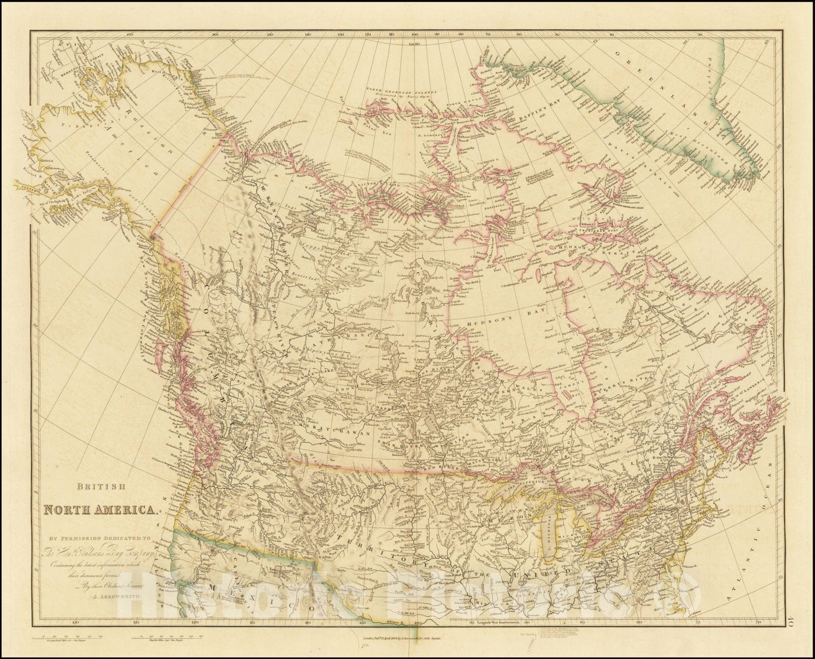 Historic Map : British North America. By Permission Dedicated to The Honble. Hudsons Bay Company; Containing the latest information which their documents furnish., 1844, Vintage Wall Art