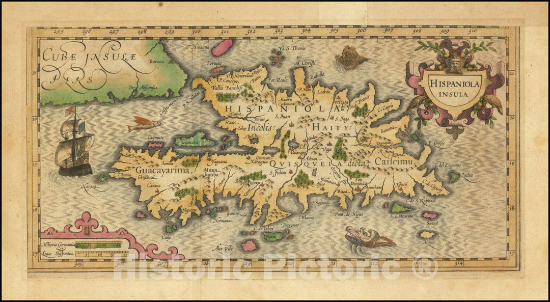 Historic Map : Hispaniola Insula, 1619, Vintage Wall Art