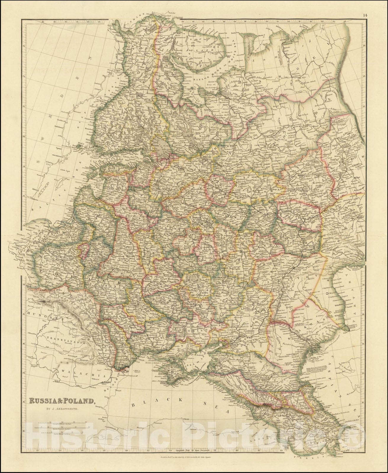 Historic Map : Russia & Poland, 1842, Vintage Wall Art