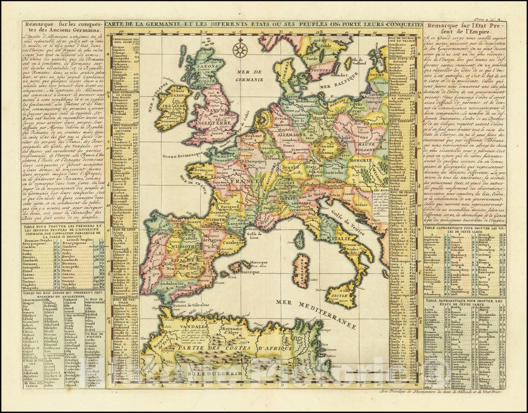 Historic Map : Carte de la Germany etles Diferents Etats ou ses Peuples ont Porte Leurs Conquestes, 1719, Vintage Wall Art