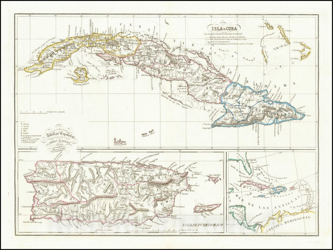 Historic Map : Isla de Cuba con arreglo a la nueva division territorial, 1850, Vintage Wall Art