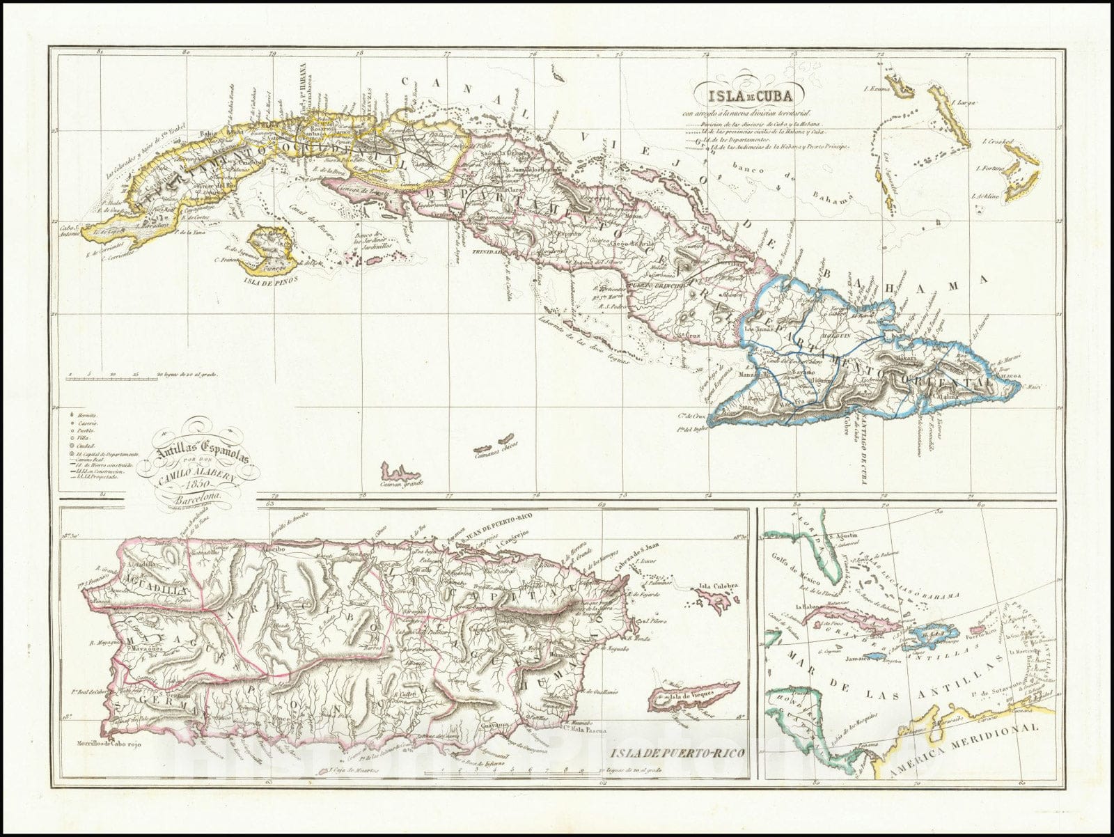 Historic Map : Isla de Cuba con arreglo a la nueva division territorial, 1850, Vintage Wall Art