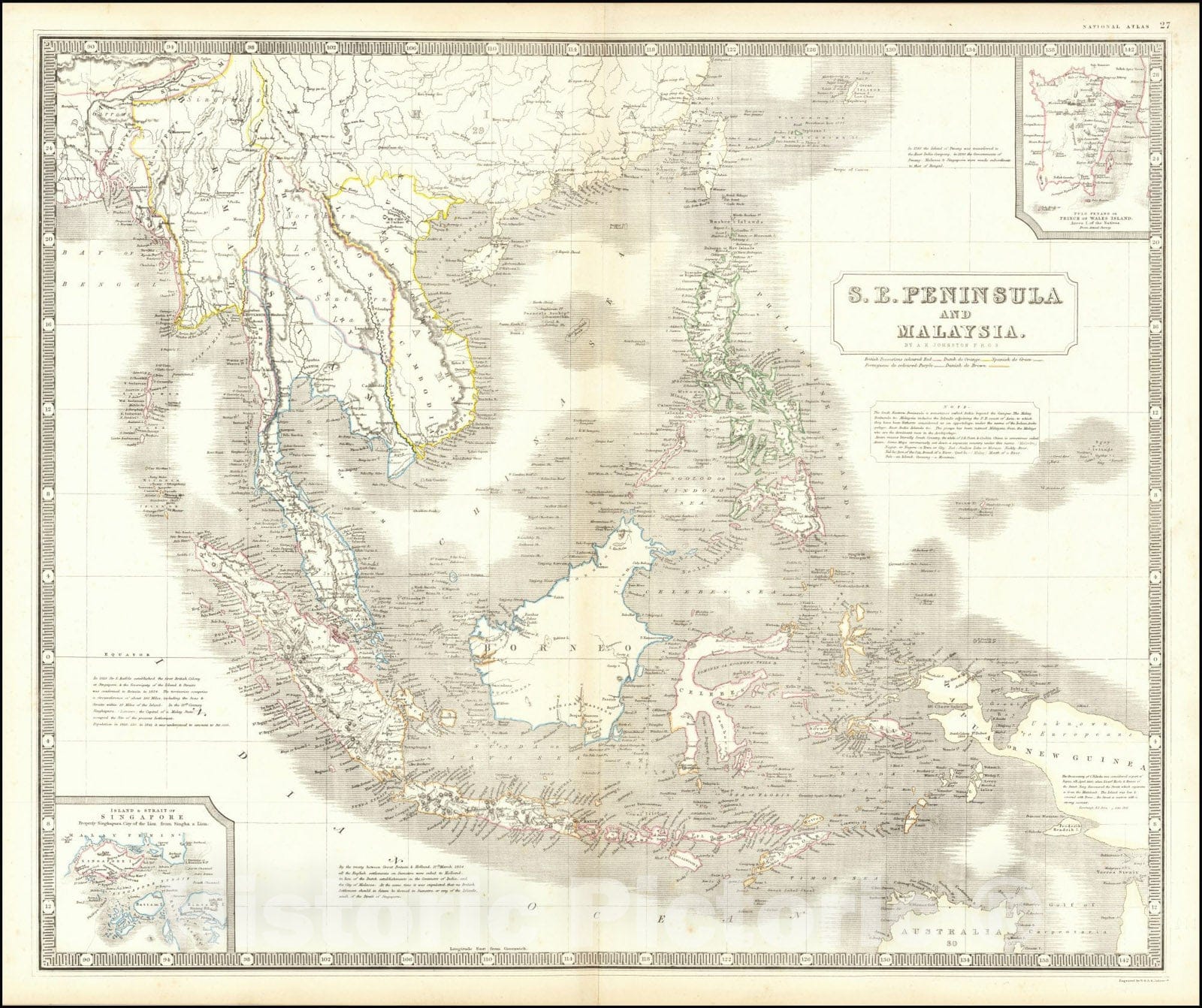 Historic Map : S.E. Peninsula and Malaysia, 1849, Vintage Wall Art