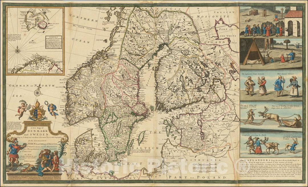 Historic Map : A New Denmark and Sweden.According to ye Newest & most Exact Observations...To His Excellency Lord Bishop of Bristol Ld. Privy Seal & Her Majestys Plenipotentiary, 1720, Vintage Wall Art