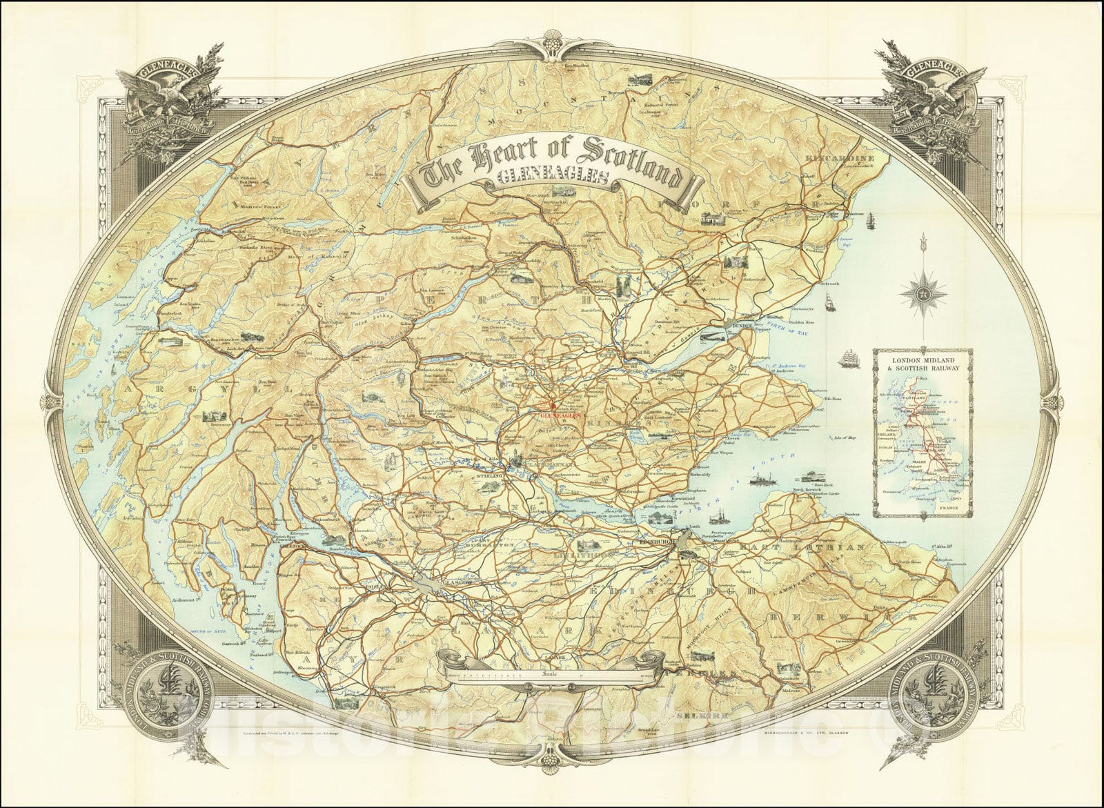 Historic Map : The Heart of Scotland -- Gleneagles, Vintage Wall Art