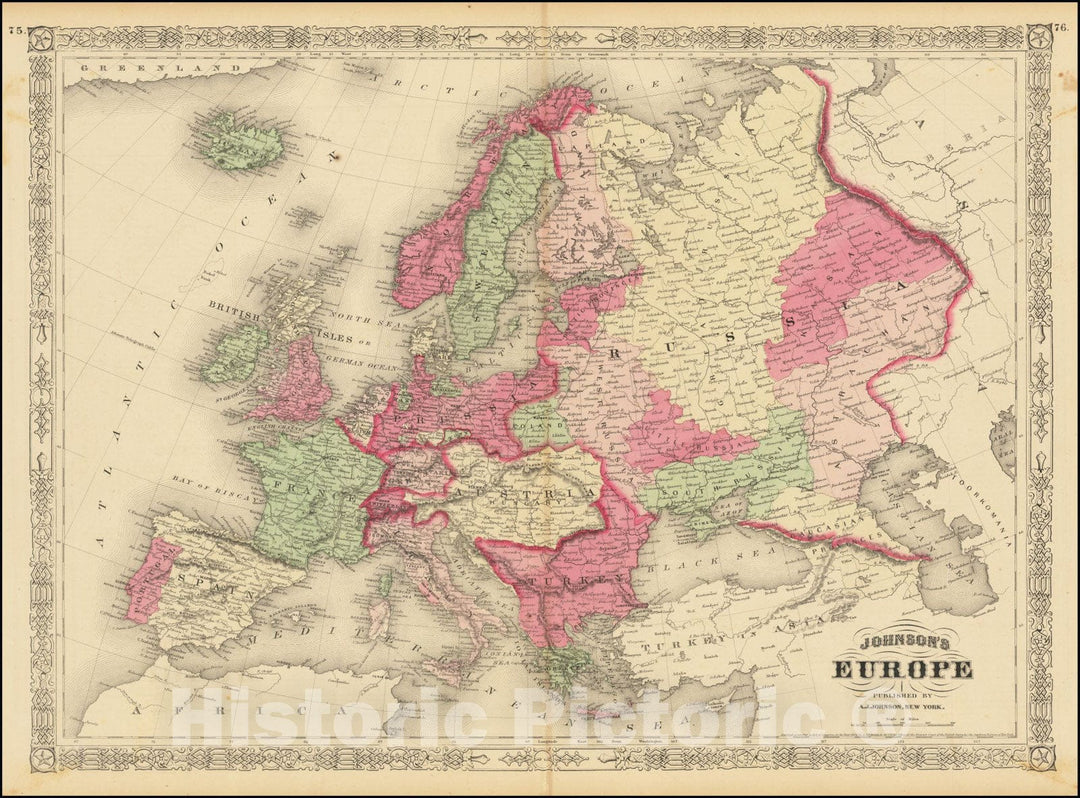 Historic Map : Johnson's Europe, 1865, Vintage Wall Art