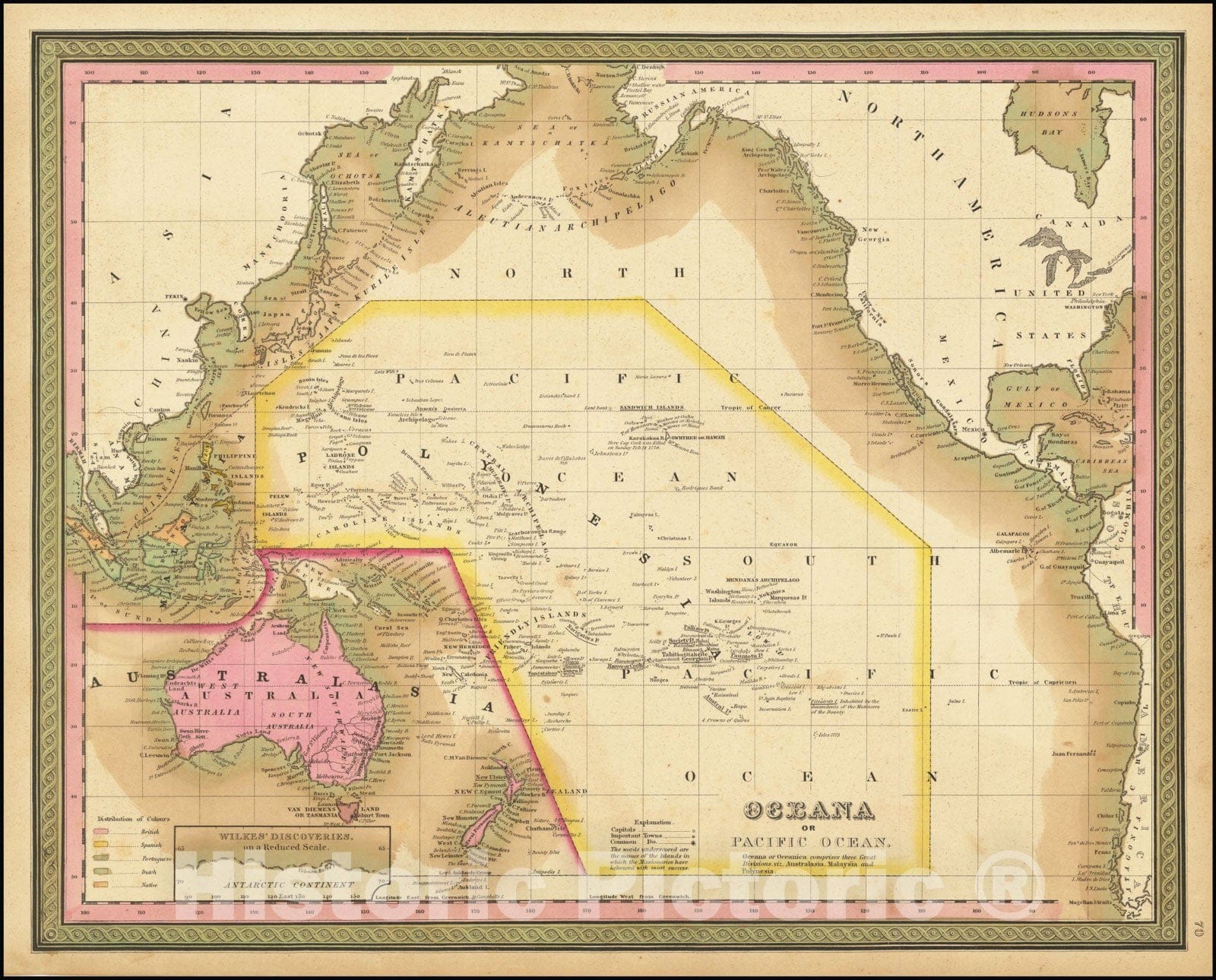 Historic Map : The Pacific Ocean Including Oceana with its several Divisions, Islands, Groups, &c., 1847, Vintage Wall Art