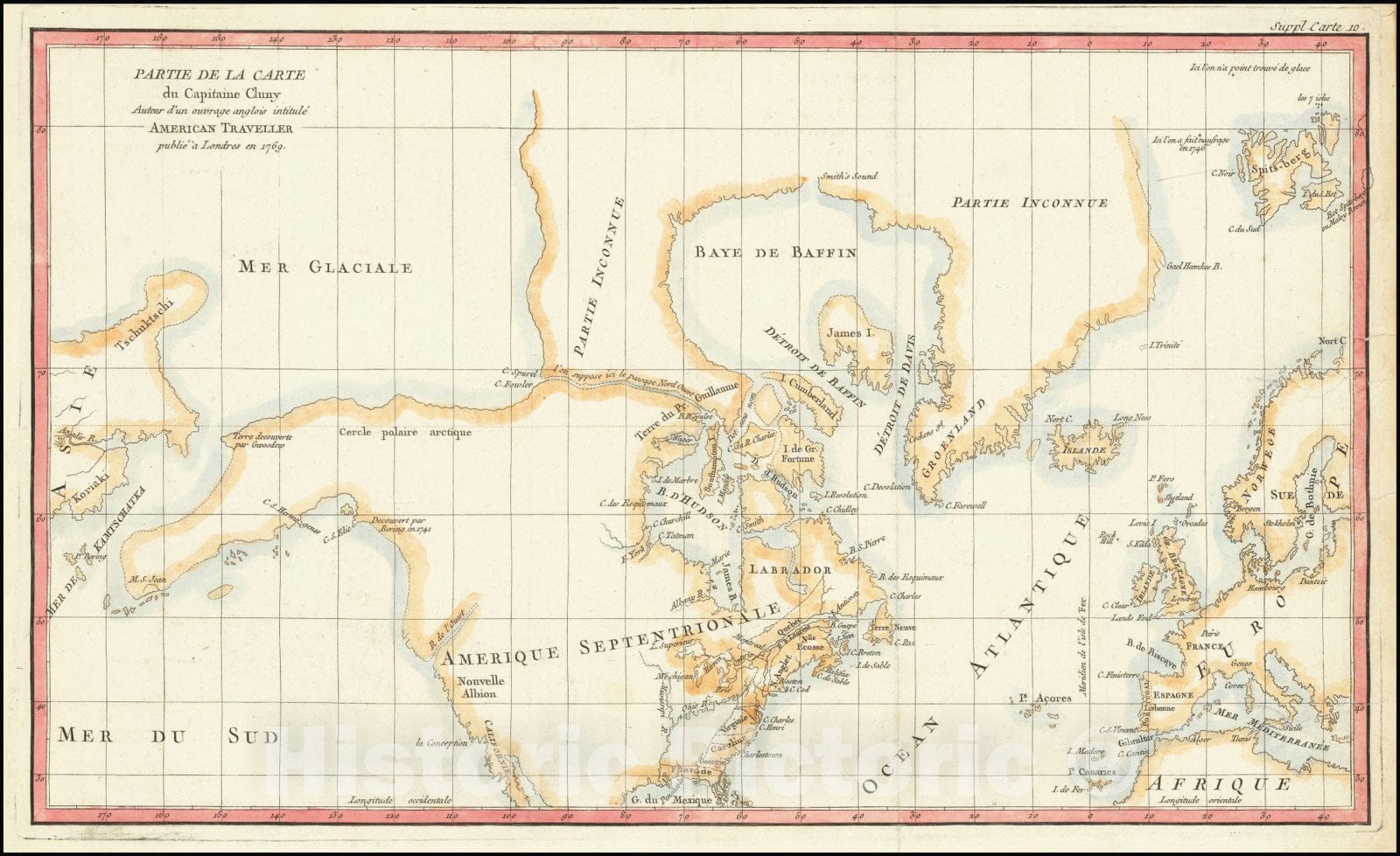 Historic Map : Partie De La Carte du Capitaine Cluny Autur d'un ouvrage anglois intitule American Traveller, 1769, 1772, Vintage Wall Art