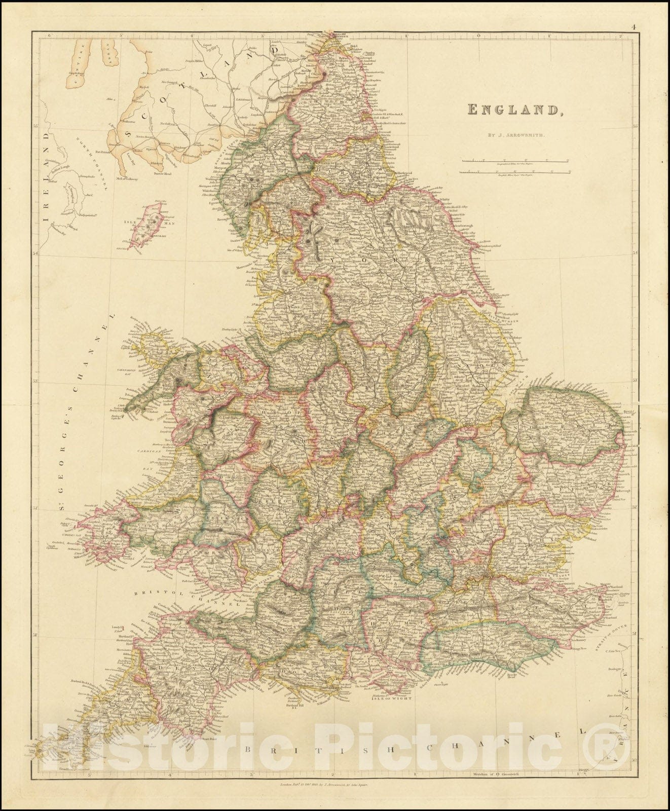 Historic Map : England, 1842, Vintage Wall Art