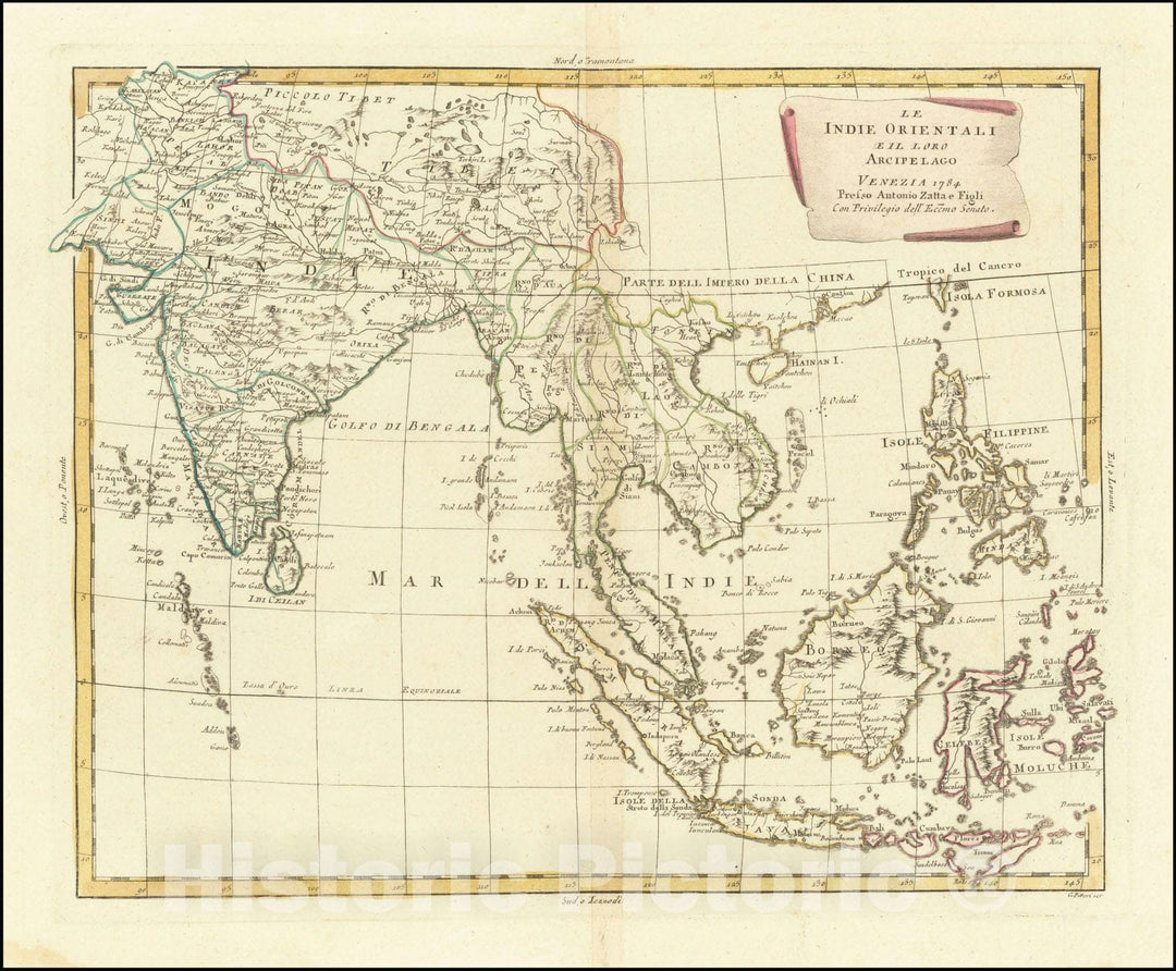 Historic Map : Le Indie Orientali E Il Loro Arcipelago, 1784, shows the Philippines, 1784, Vintage Wall Art