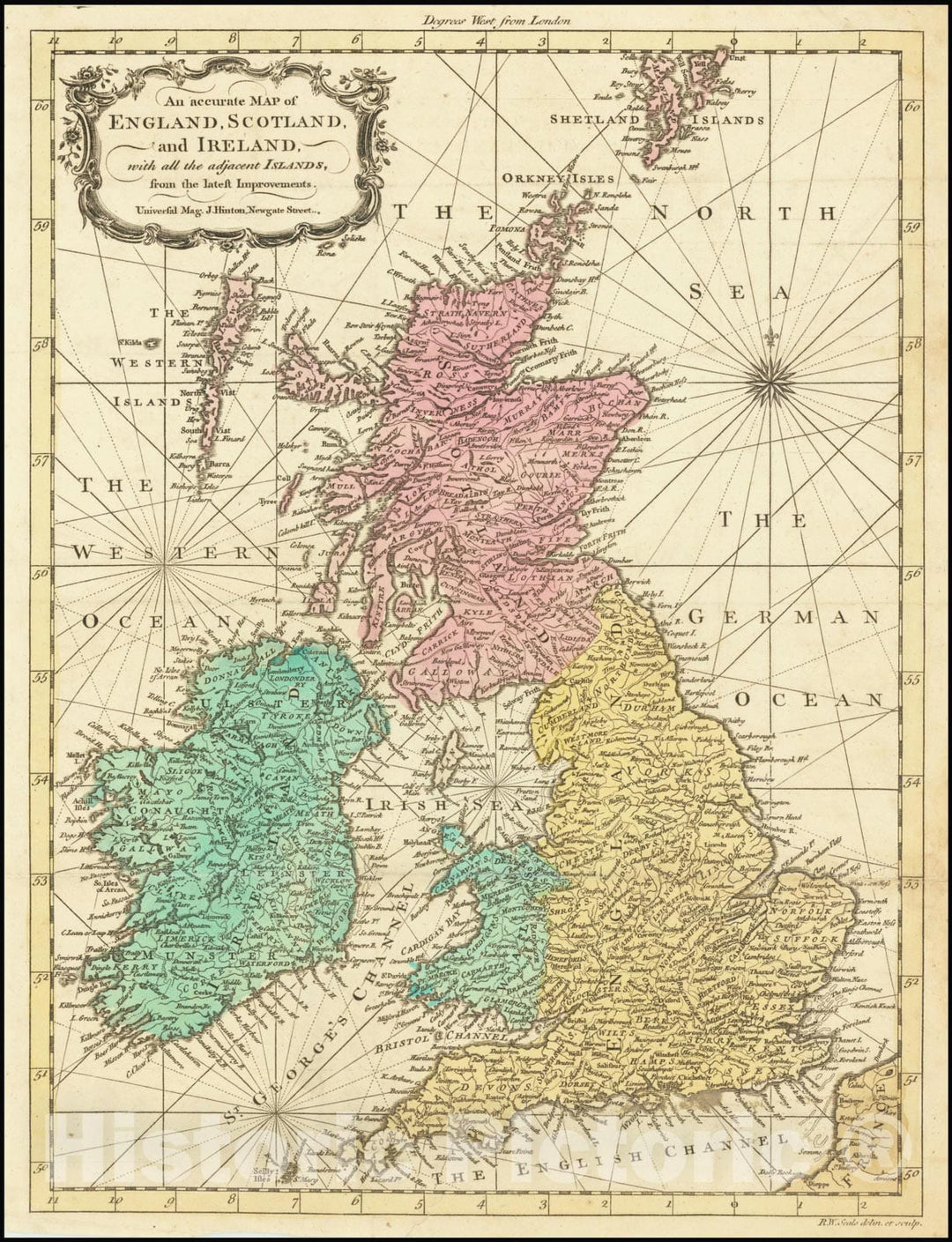 Historic Map : An accurate England, Scotland, and Ireland, with all the adjacent Islands, from the latest Improvements., 1762, Vintage Wall Art