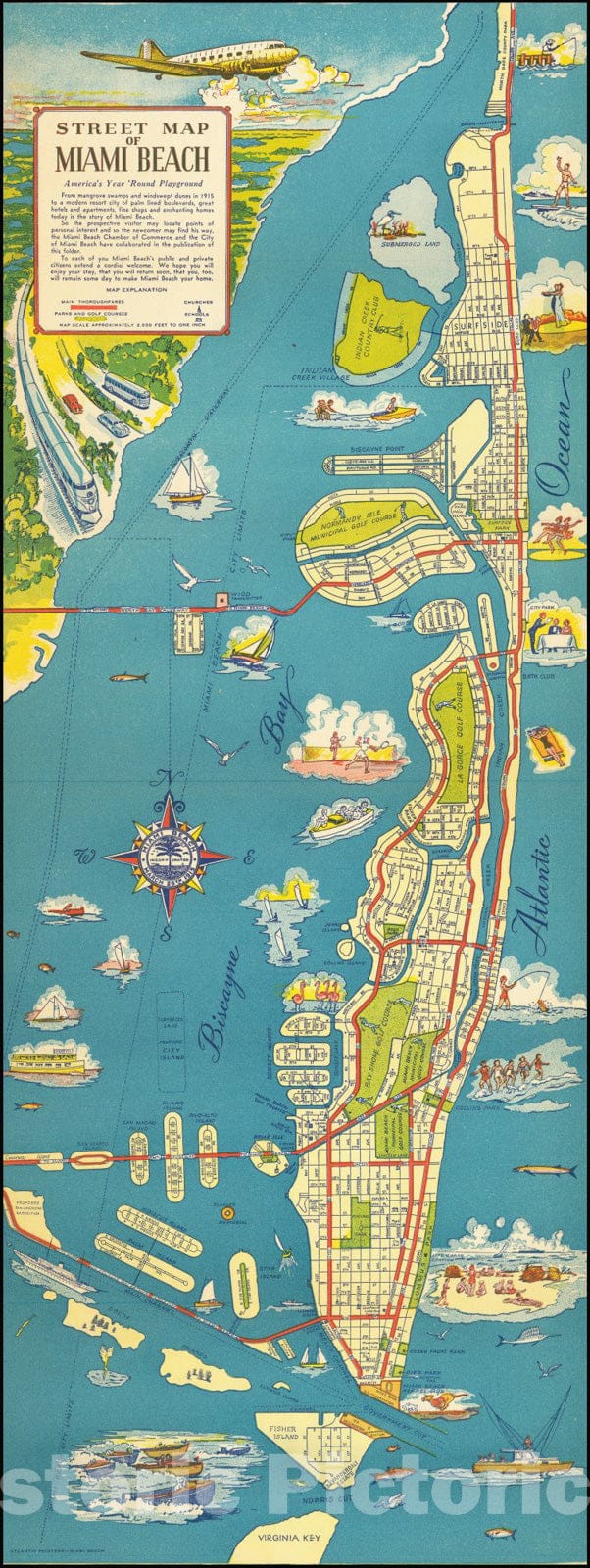 Historic Map : Street Miami BeachAmerica's Year Round Playground, 1947 v2, Vintage Wall Art