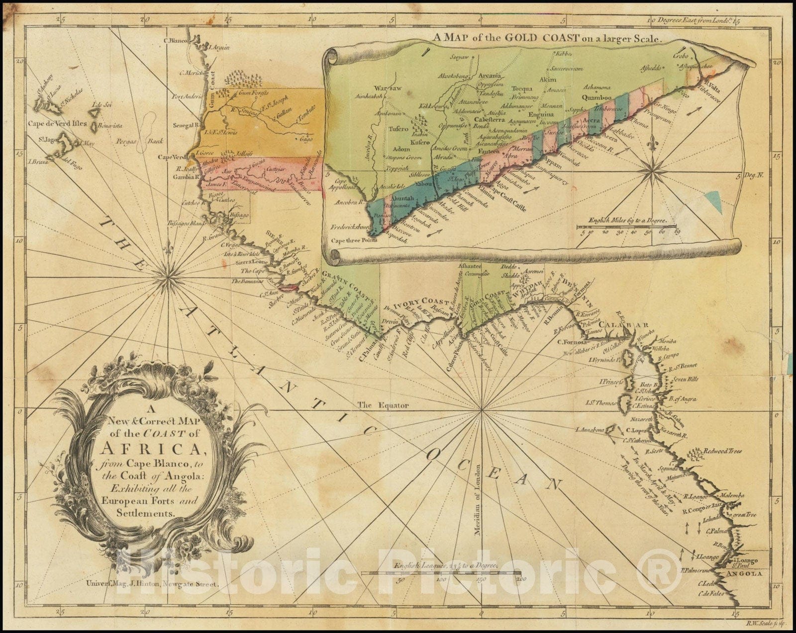 Historic Map : A New & Correct Coast of Africa, from Cape Blanco, to the Coast of Angola:Exhibiting all the European Forts and Settlements., 1743, Vintage Wall Art