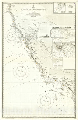 Historic Map : San Diego Bay to Cape Mendocino From United States Coast Surveys To 1885, 1858 (1897), Vintage Wall Art
