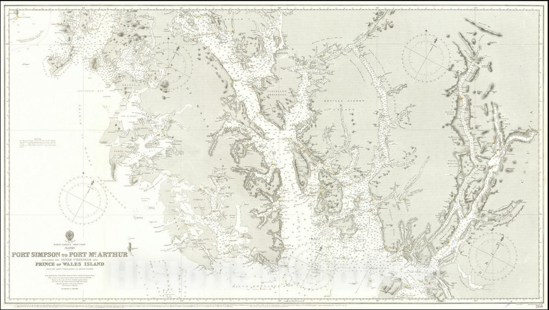 Historic Map : Port Simpson To Port McArthur including the Inner Channels and Prince of Wales Island from the Latest United States and British Surveys, 1907,1896 (1910), Vintage Wall Art