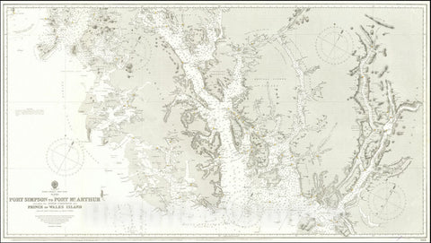 Historic Map : Port Simpson To Port McArthur including the Inner Channels and Prince of Wales Island from the Latest United States and British Surveys, 1907,1896 (1910), Vintage Wall Art