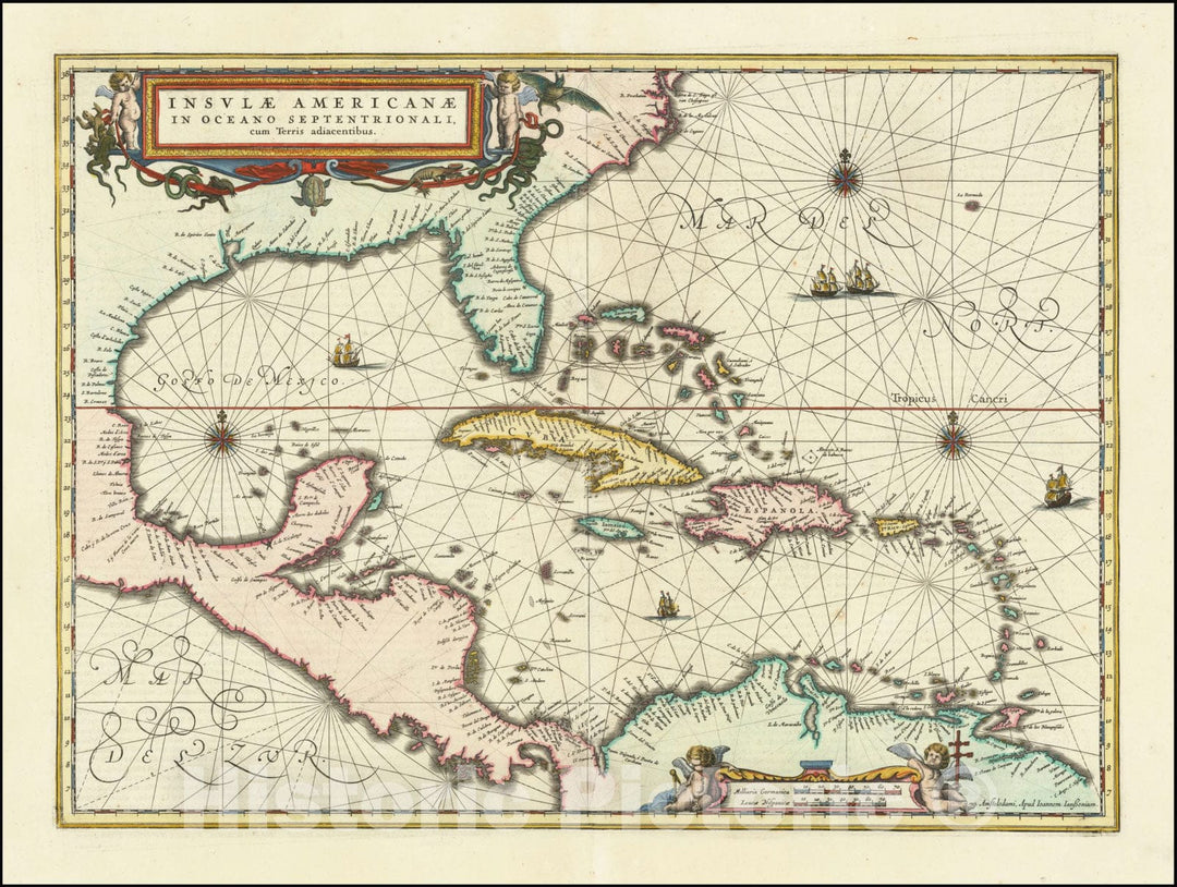 Historic Map : Insulae Americanae in Oceano Septentrionali cum Terris adiacentibus, 1635, Vintage Wall Art