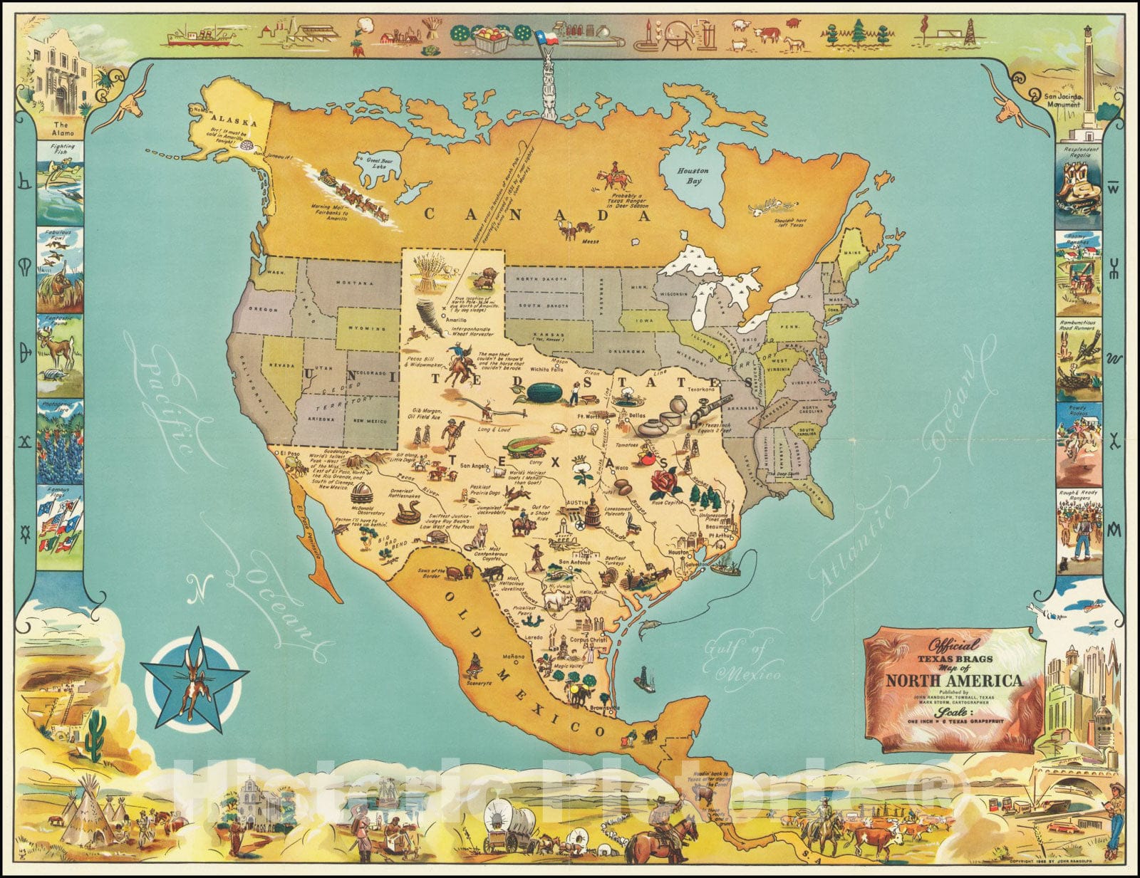 Historic Map : Official Texas Brags North America, Scale One Inch6 Texas Grapefruit, 1948, Vintage Wall Art