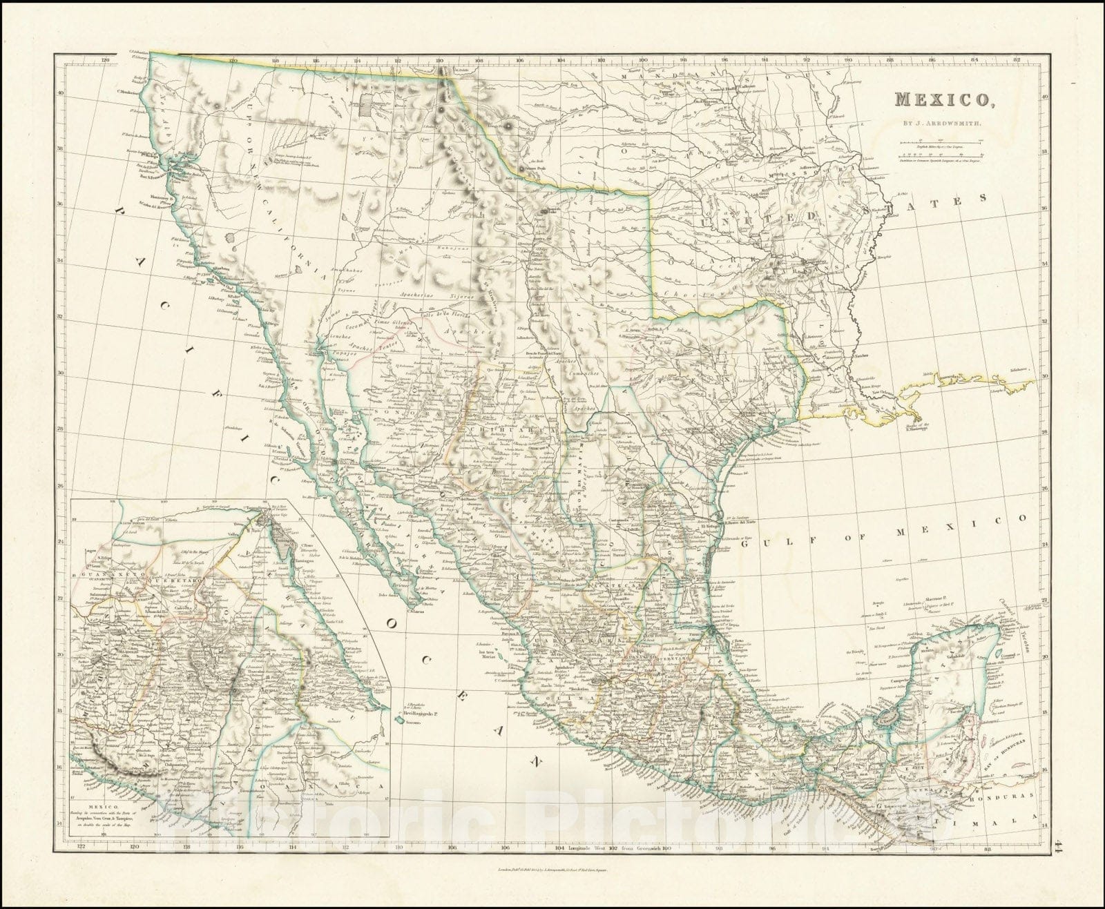 Historic Map : Mexico, Texas on the eve of Independence, 1834, Vintage Wall Art