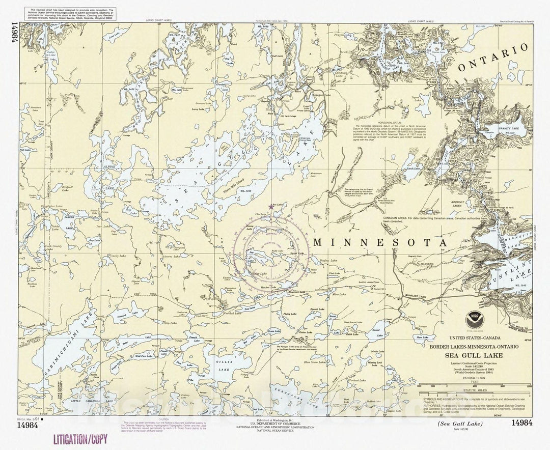 Historic Nautical Map - Sea Gull Lake, MN, 1991 NOAA Chart - Vintage Wall Art