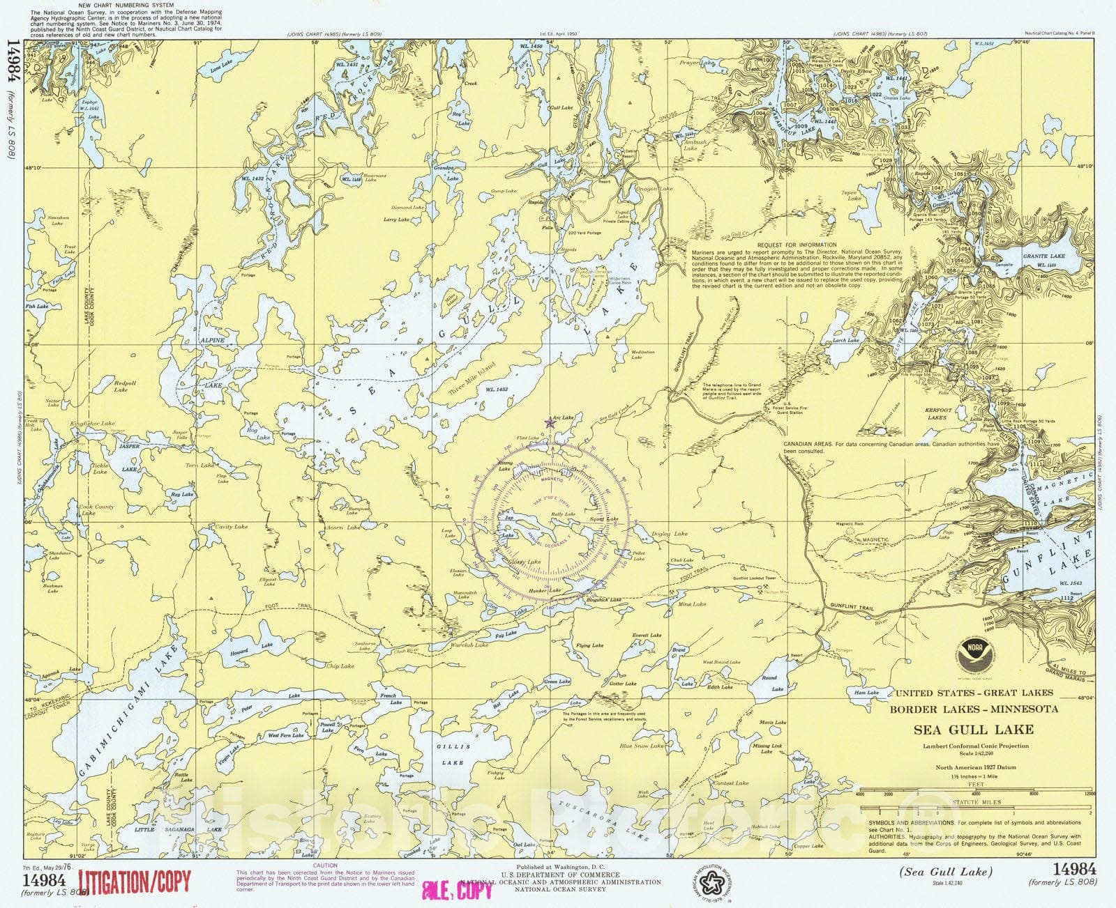 Historic Nautical Map - Sea Gull Lake, MN, 1976 NOAA Chart - Vintage Wall Art