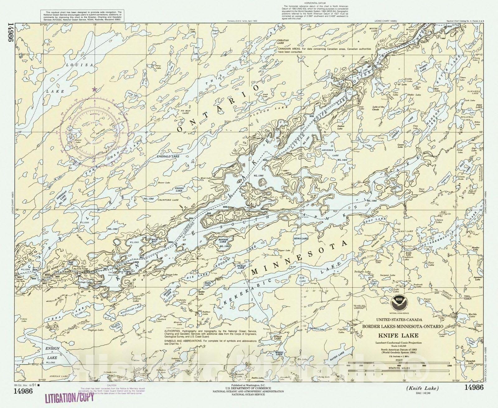 Historic Nautical Map - Knife Lake, MN, 1991 NOAA Chart - Vintage Wall Art