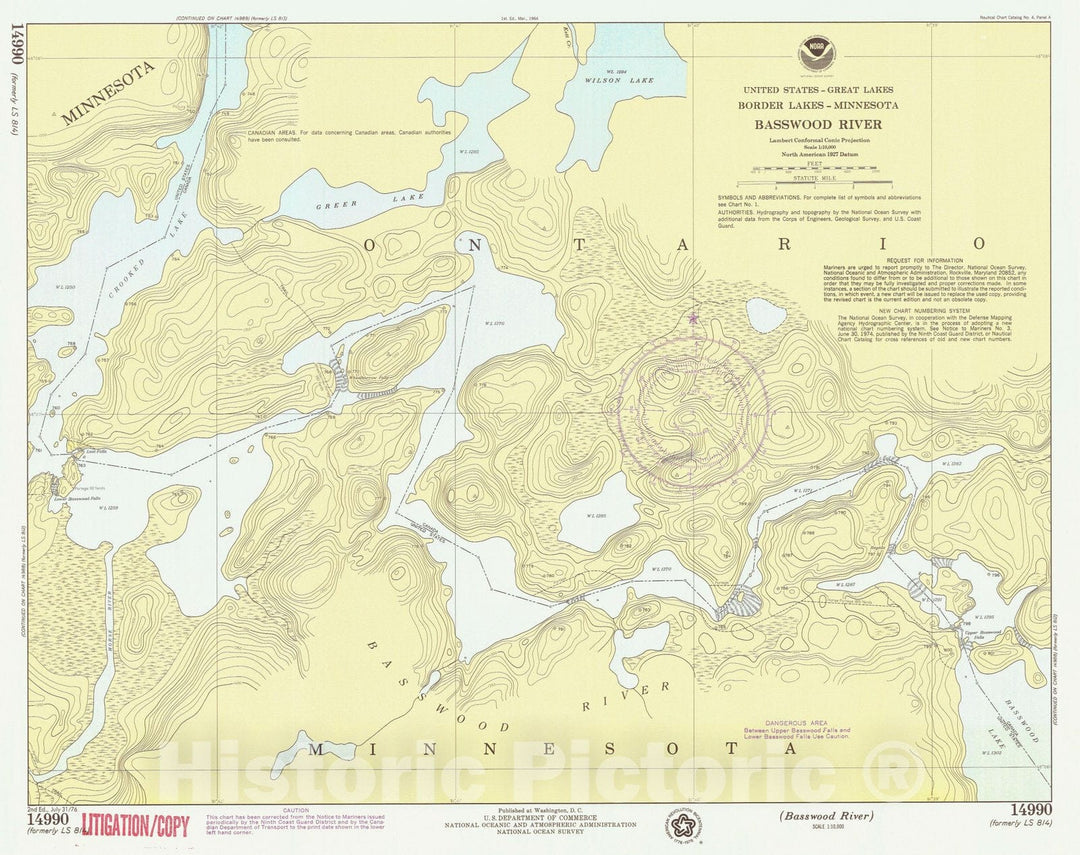 Historic Nautical Map - Basswood River, MN, 1976 NOAA Chart - Vintage Wall Art