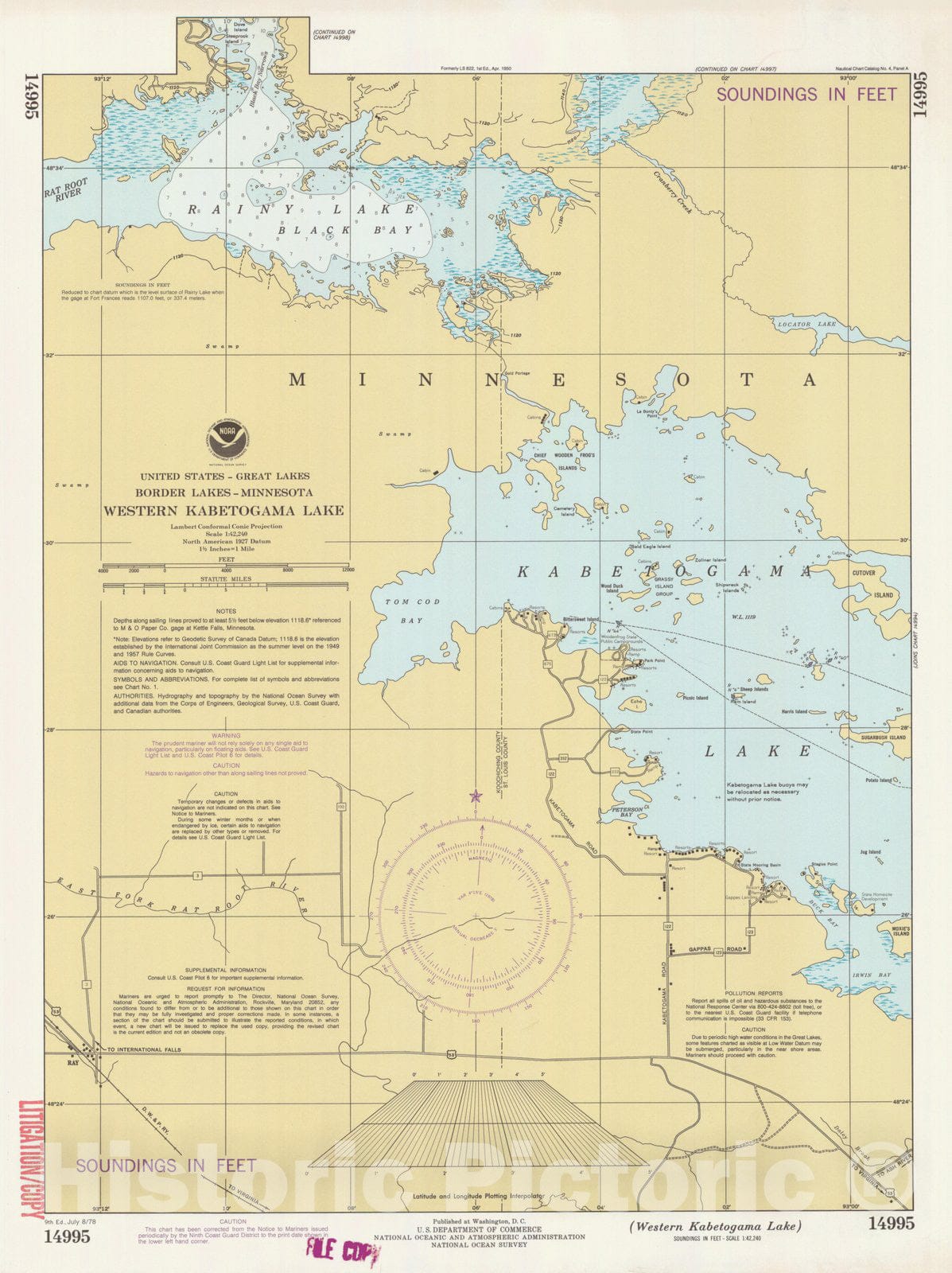 Historic Nautical Map - Western Kabetogama Lake, MN, 1978 NOAA Chart - Vintage Wall Art