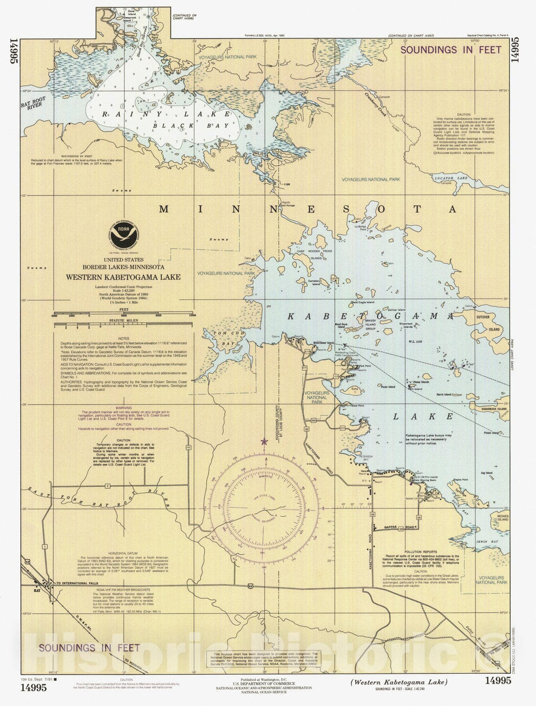 Historic Nautical Map - Western Kabetogama Lake, MN, 1991 NOAA Chart - Vintage Wall Art