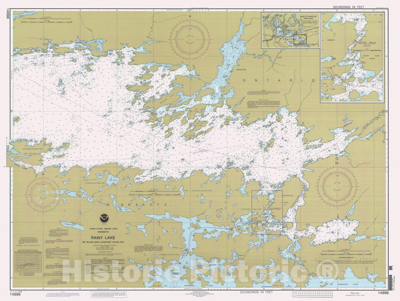 Historic Nautical Map - Rainy Lake, MN, 1999 NOAA Chart - Vintage Wall Art