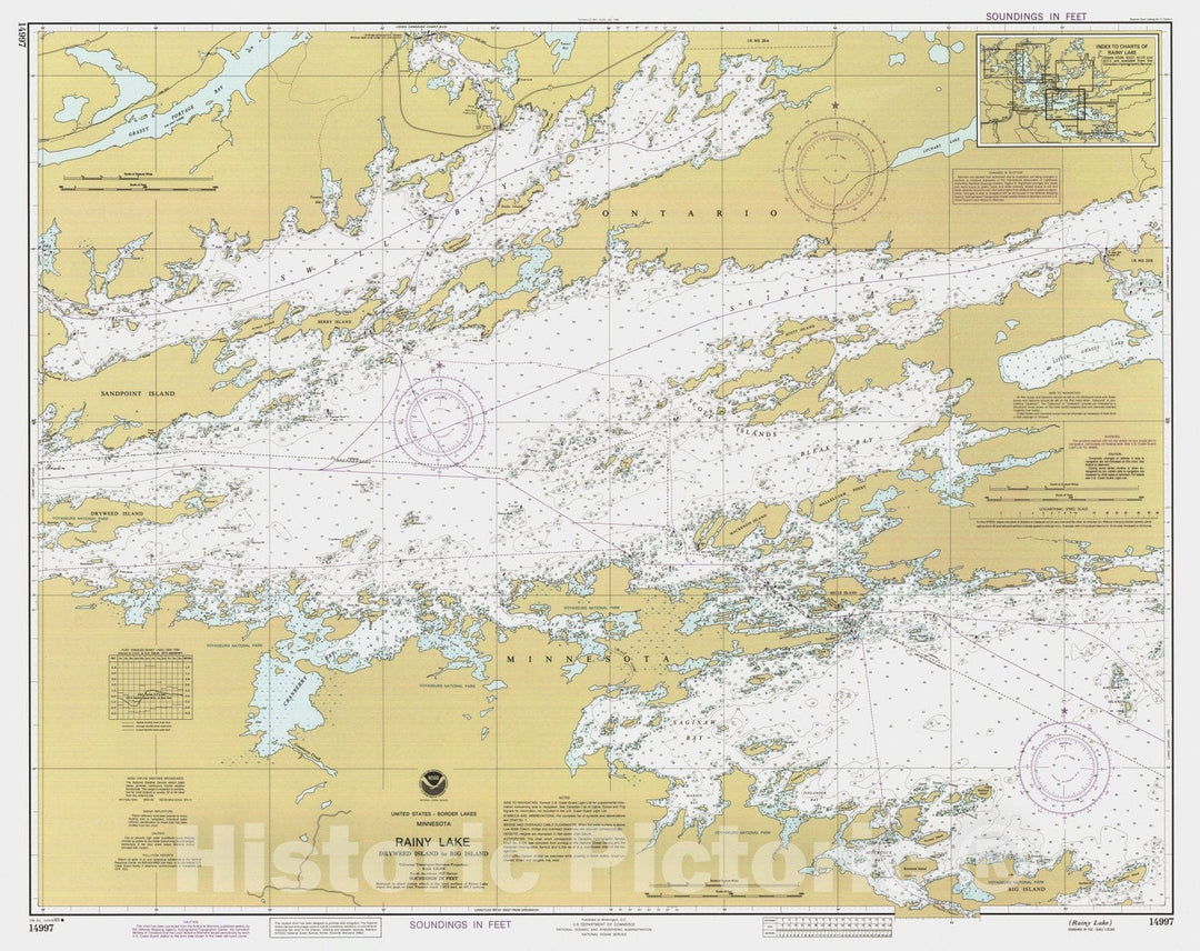 Historic Nautical Map - Rainy Lake, MN, 1985 NOAA Chart - Vintage Wall Art