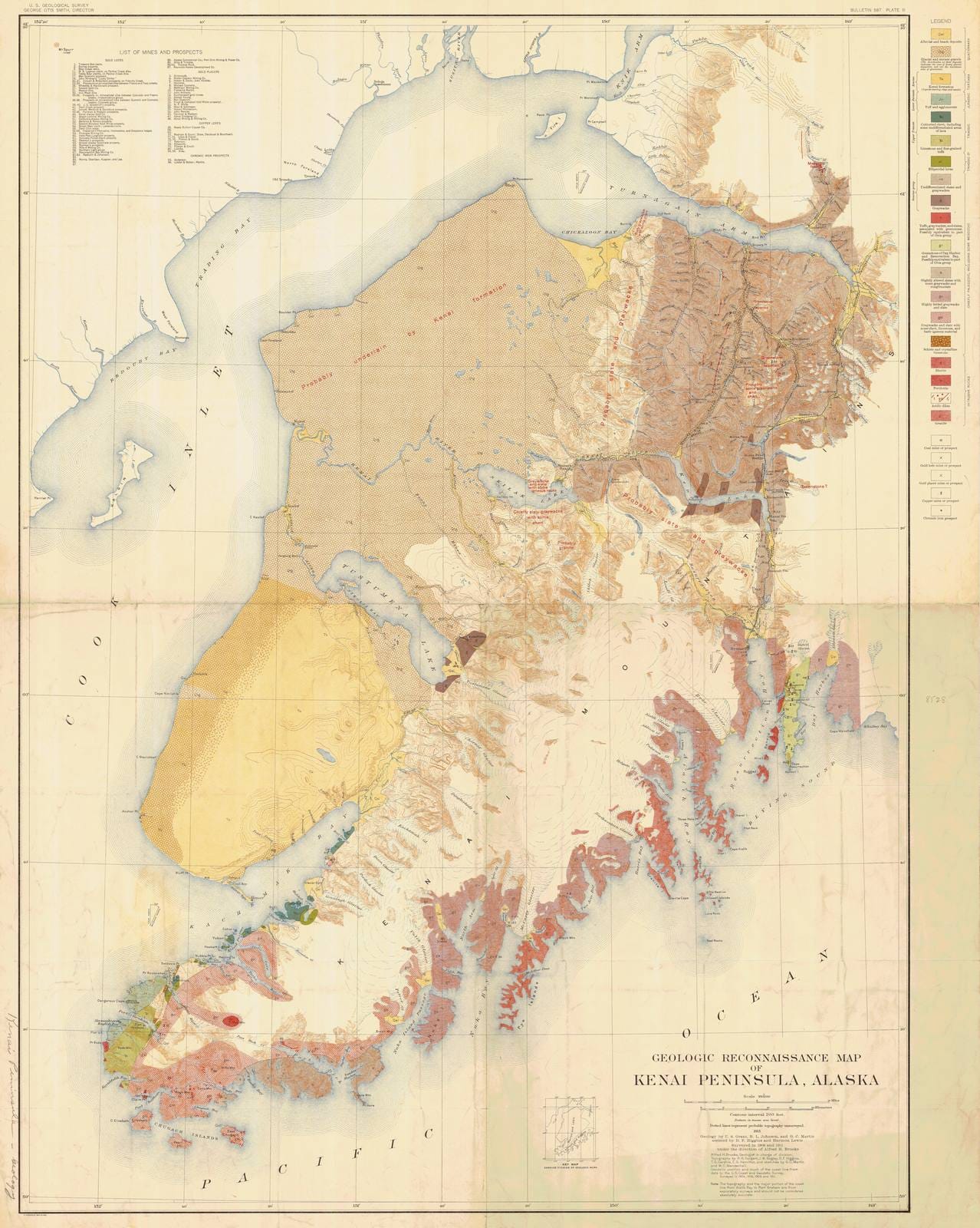 Historic Nautical Map - Geologic Reconnaissance Map Of Kenai Peninsula, AK, 1915 NOAA Topographic - Vintage Wall Art