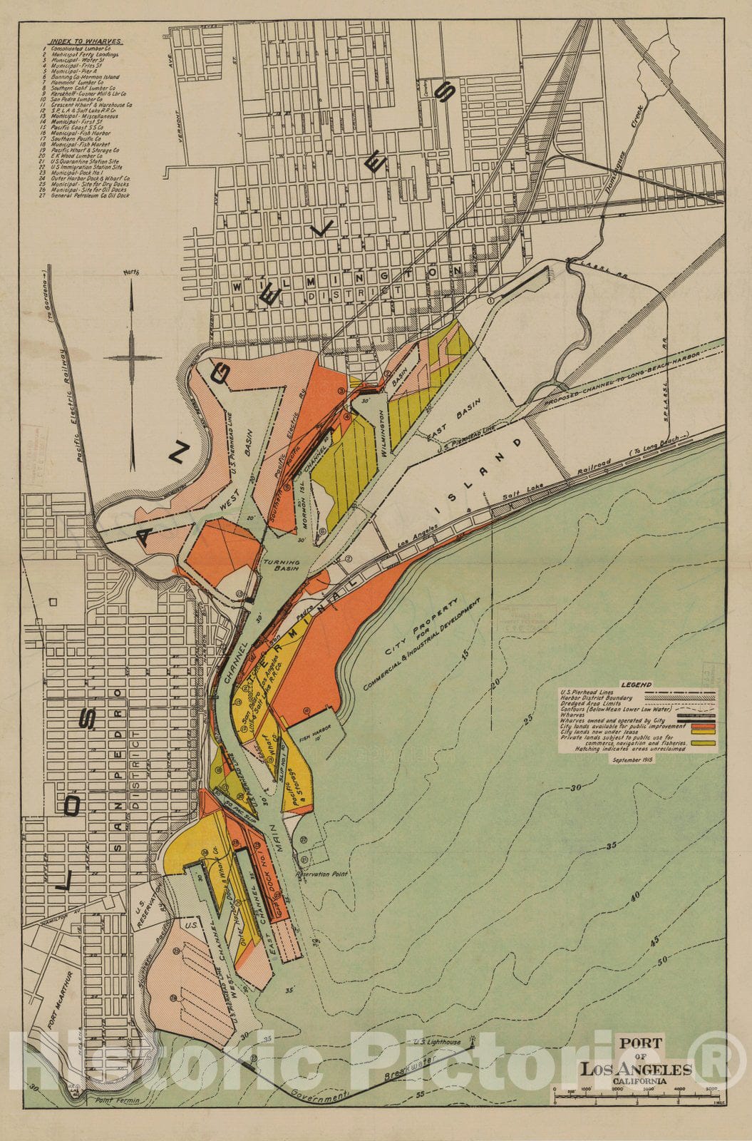 Historic Nautical Map - Port Of Los Angeles, LA, 1915 NOAA City Plan - Vintage Wall Art