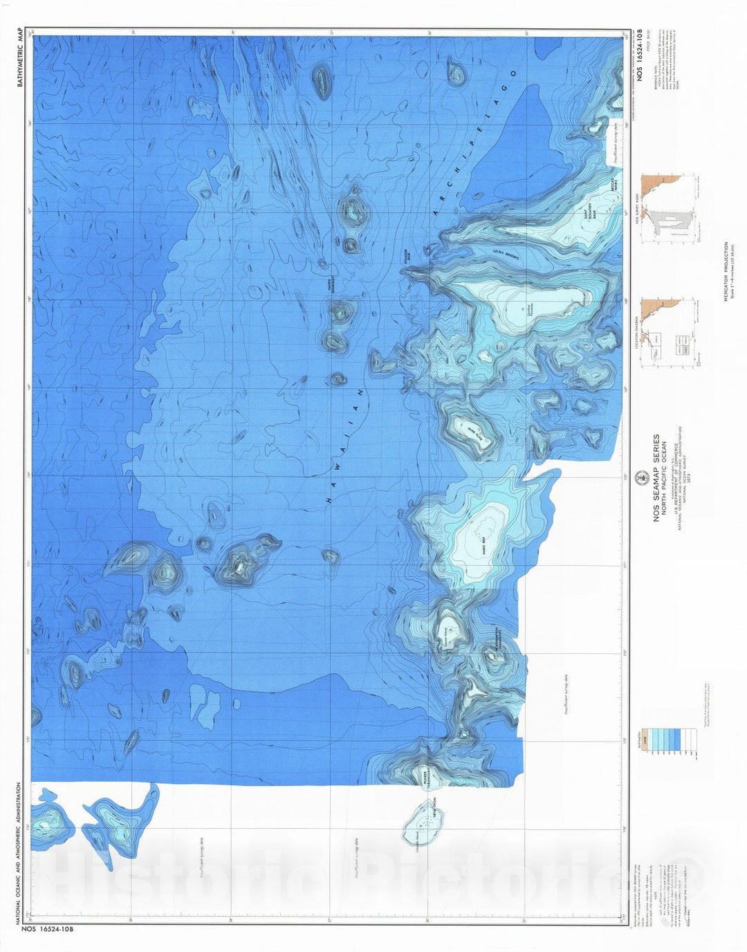 Historic Nautical Map - North Pacific Ocean, HI, 1973 NOAA Bathymetric Historic Nautical Map - Vintage Wall Art