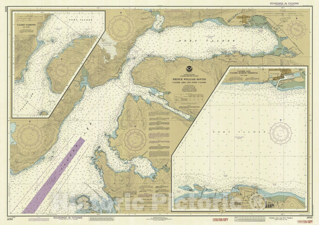 Historic Nautical Map - Valdez Arm And Port Valdez, AK, 1989 NOAA Chart - Vintage Wall Art