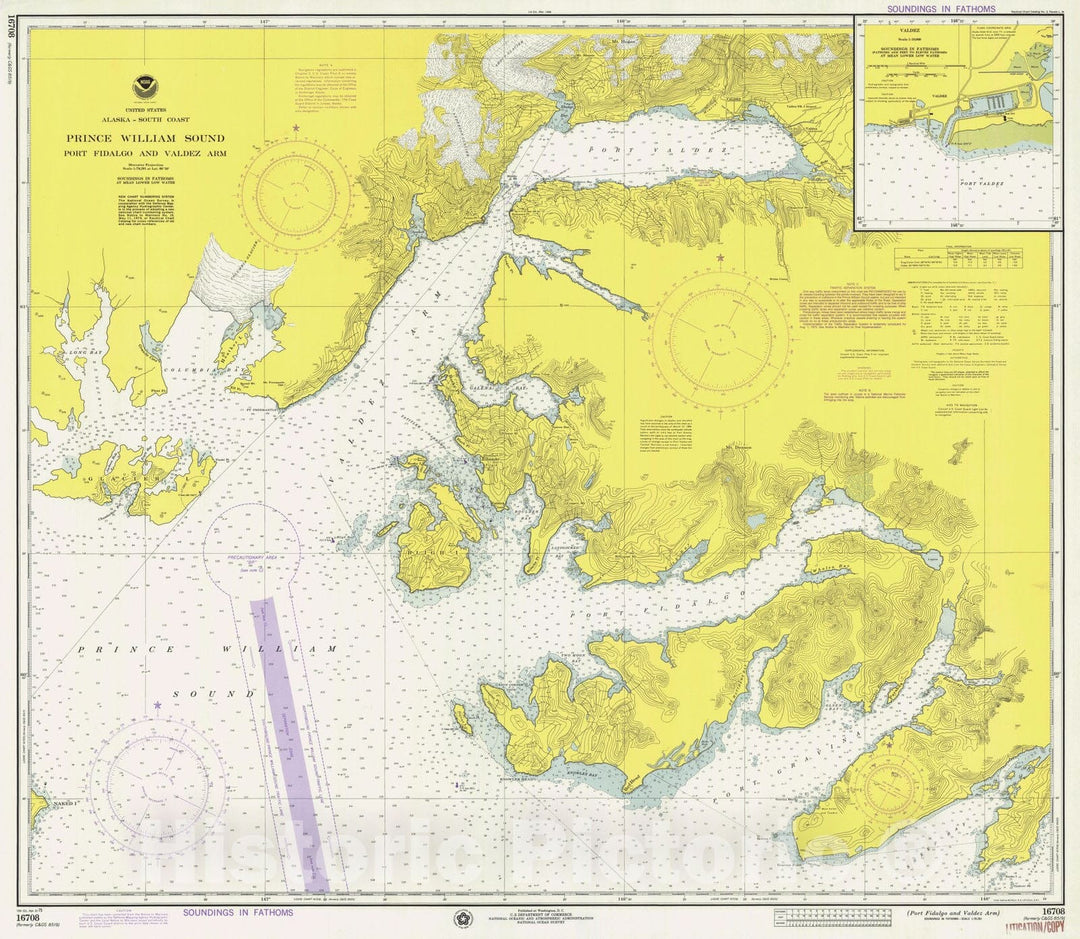 Historic Nautical Map - Port Fidalgo And Valdez Arm, AK, 1975 NOAA Chart - Vintage Wall Art